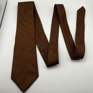 Johnny Carson Brown Silk Diamond Pattern Men's Neck Tie Made in USA